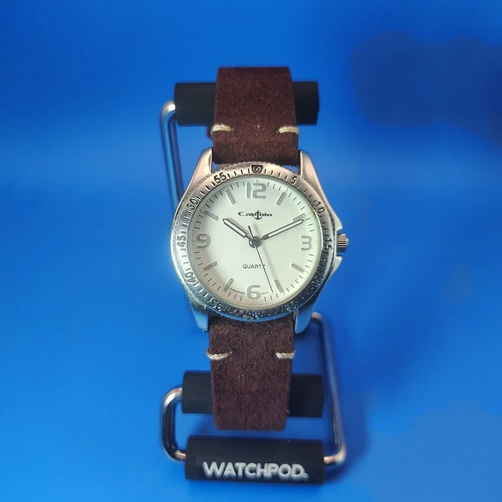 Vintage 2001 Captain 33mm Mens Quartz Watch New Leather Strap Lume Dial Restored